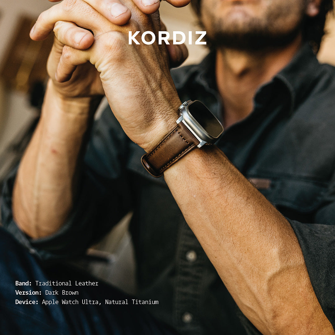 ヴィンテージ　レザー&シルバーリストバンド（ボウガード/ケトー） Traditional Leather band - Full Grain Leather Apple Watch Band